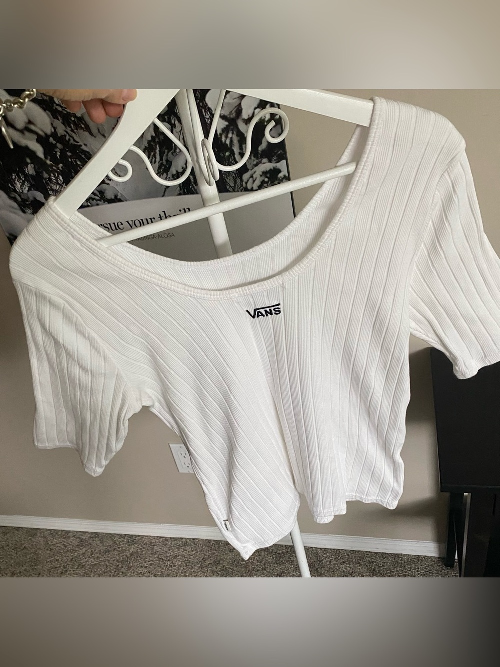 Vans White Ribbed Scoop Neck Short Sleeve Tee